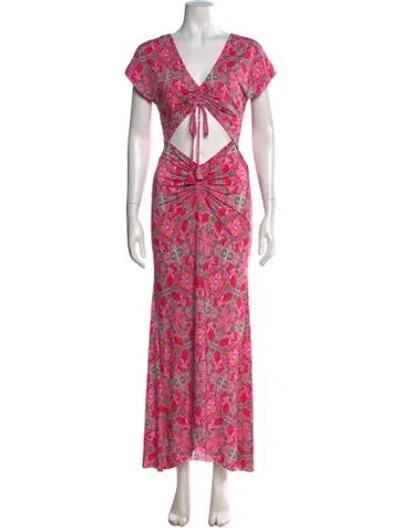 Pre-owned Misa Floral Print Long Dress In Pink