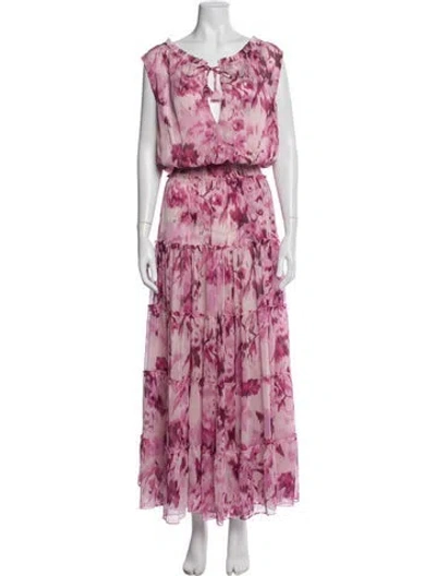 Pre-owned Misa Floral Print Long Dress In Pink