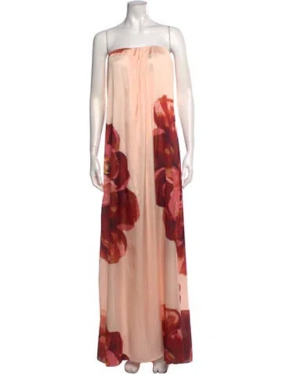 Pre-owned Misa Floral Print Long Dress In Pink