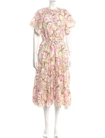 Pre-owned Misa Floral Print Long Dress In Pink