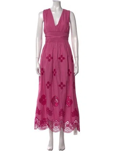 Pre-owned Misa Floral Print Long Dress In Pink