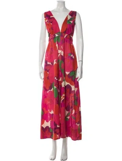 Pre-owned Misa Floral Print Long Dress In Pink