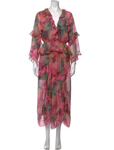 Pre-owned Misa Floral Print Long Dress In Pink