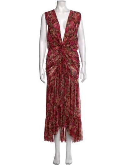Pre-owned Misa Floral Print Long Dress In Pink