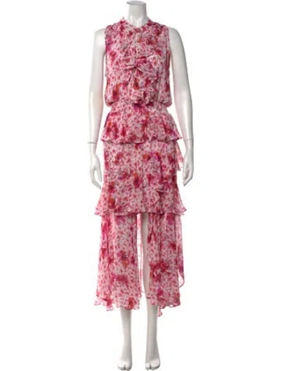 Pre-owned Misa Floral Print Long Dress In Pink