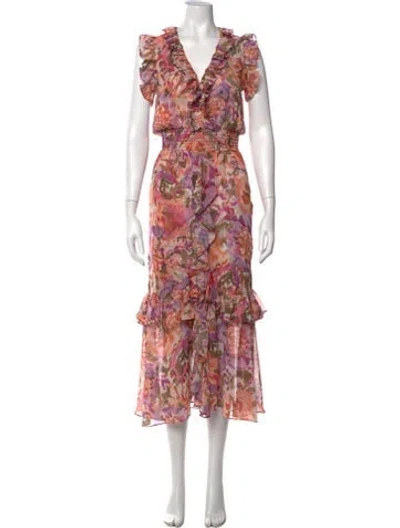 Pre-owned Misa Floral Print Long Dress In Pink