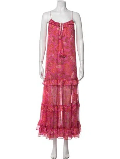 Pre-owned Misa Floral Print Long Dress In Pink