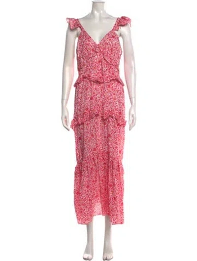 Pre-owned Misa Floral Print Long Dress In Pink