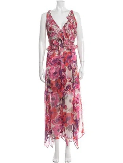 Pre-owned Misa Floral Print Long Dress In Pink
