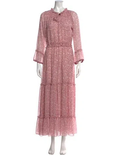 Pre-owned Misa Floral Print Long Dress In Pink
