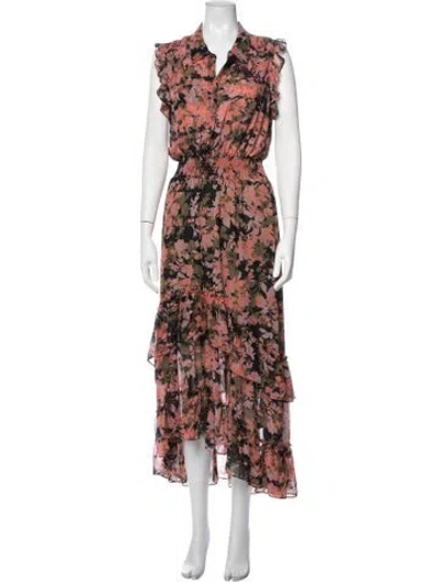 Pre-owned Misa Floral Print Long Dress In Pink