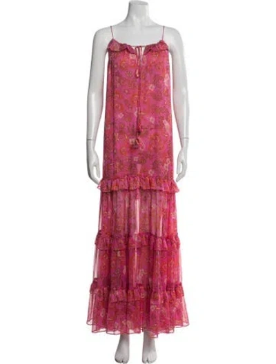 Pre-owned Misa Floral Print Long Dress In Pink