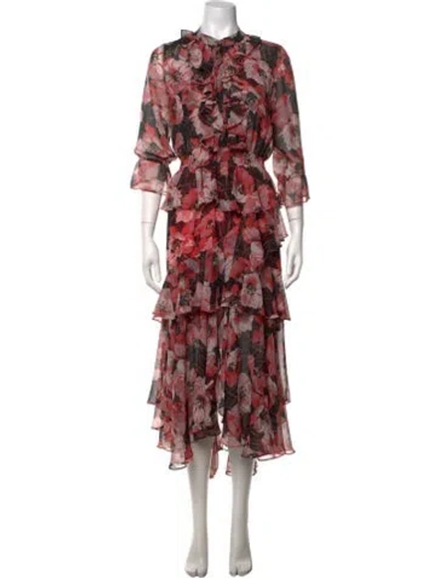 Pre-owned Misa Floral Print Long Dress In Pink