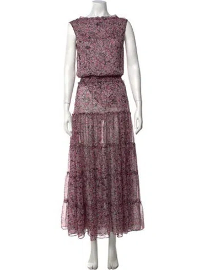 Pre-owned Misa Floral Print Long Dress In Pink