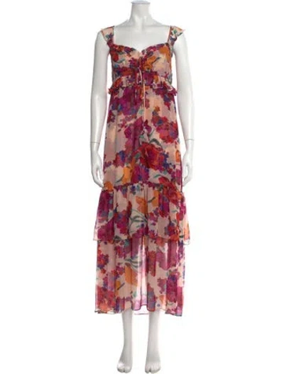 Pre-owned Misa Floral Print Long Dress In Pink