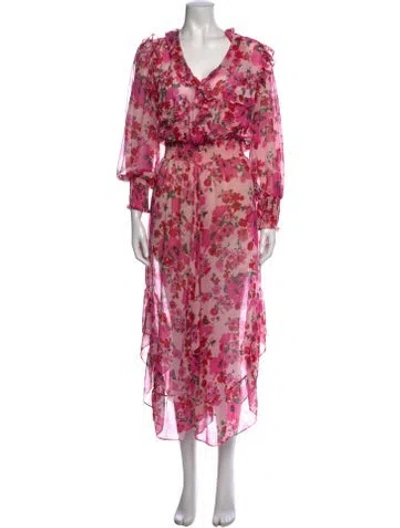 Pre-owned Misa Floral Print Long Dress In Pink