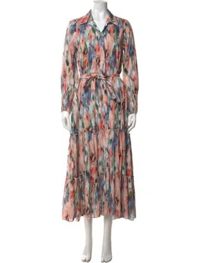 Pre-owned Misa Floral Print Long Dress In Pink