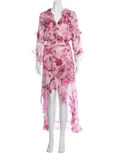 Pre-owned Misa Floral Print Long Dress In Pink