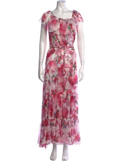 Pre-owned Misa Floral Print Long Dress In Pink