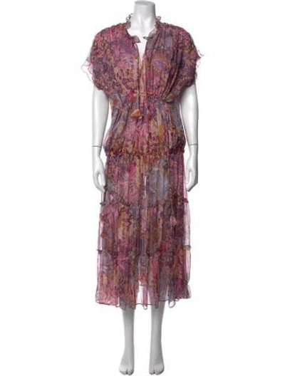 Pre-owned Misa Floral Print Long Dress In Pink