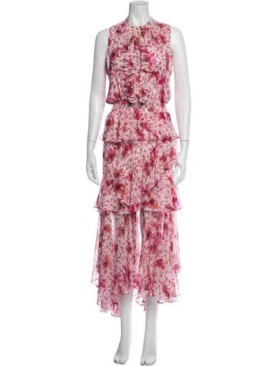 Pre-owned Misa Floral Print Long Dress In Pink/purple/red