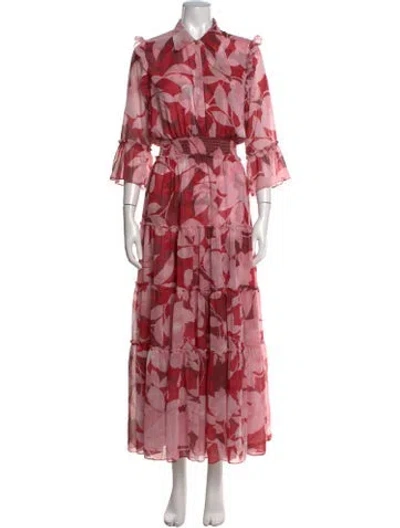 Pre-owned Misa Floral Print Long Dress In Pink/red
