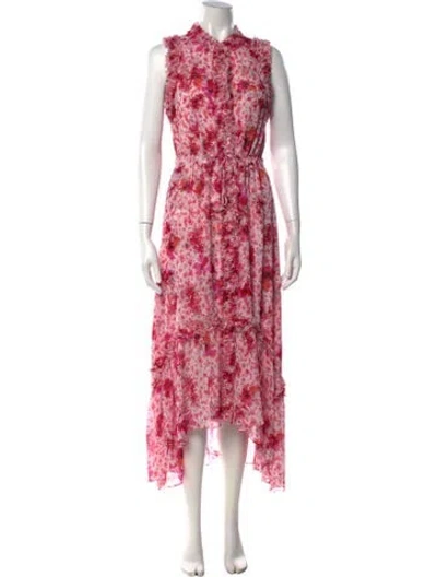 Pre-owned Misa Floral Print Long Dress In Pink/white
