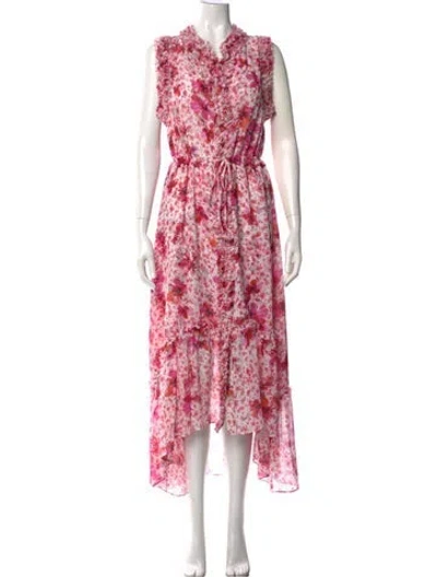 Pre-owned Misa Floral Print Long Dress In Pink/white