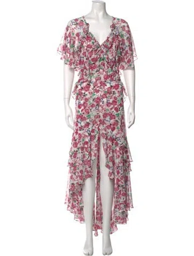 Pre-owned Misa Floral Print Long Dress In Purple