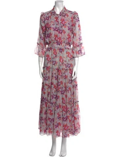 Pre-owned Misa Floral Print Long Dress In Purple