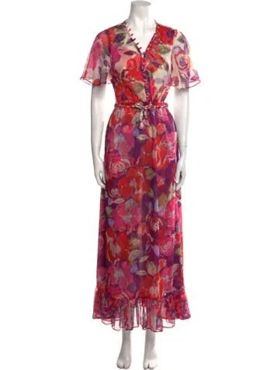 Pre-owned Misa Floral Print Long Dress In Purple
