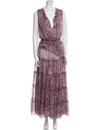 Pre-owned Misa Floral Print Long Dress In Purple