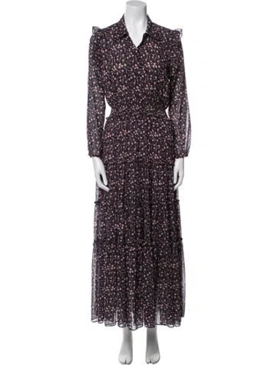 Pre-owned Misa Floral Print Long Dress In Purple