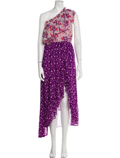 Pre-owned Misa Floral Print Long Dress In Purple