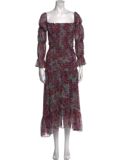 Pre-owned Misa Floral Print Long Dress In Purple