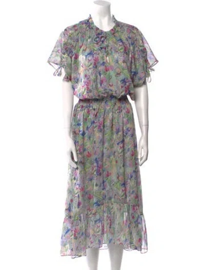 Pre-owned Misa Floral Print Long Dress In Purple