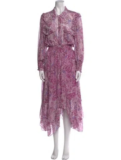 Pre-owned Misa Floral Print Long Dress In Purple