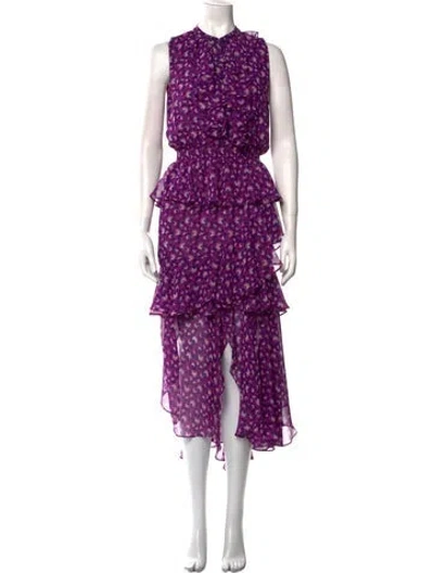Pre-owned Misa Floral Print Long Dress In Purple