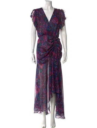 Pre-owned Misa Floral Print Long Dress In Purple