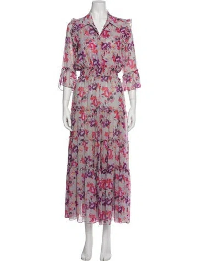 Pre-owned Misa Floral Print Long Dress In Purple