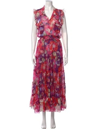 Pre-owned Misa Floral Print Long Dress In Purple