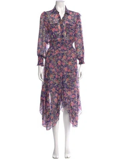 Pre-owned Misa Floral Print Long Dress In Purple