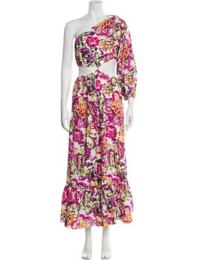 Pre-owned Misa Floral Print Long Dress In Purple