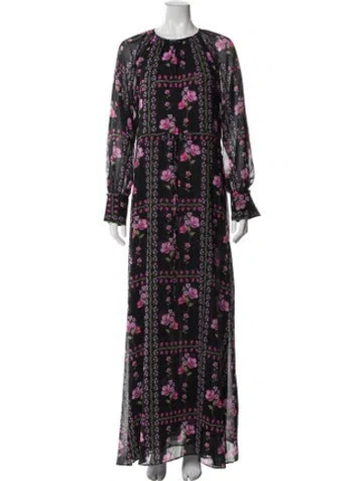Pre-owned Misa Floral Print Long Dress In Purple
