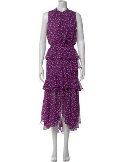 Pre-owned Misa Floral Print Long Dress In Purple