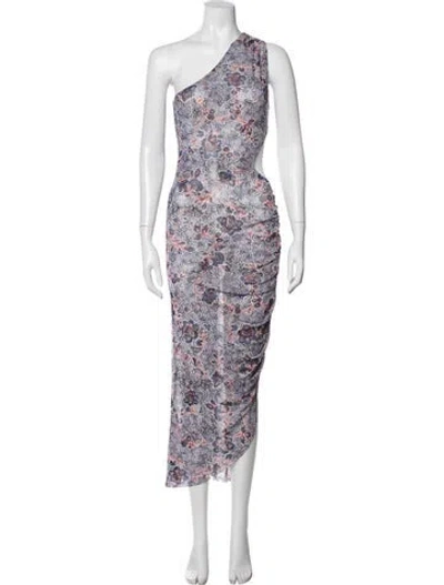 Pre-owned Misa Floral Print Long Dress In Purple