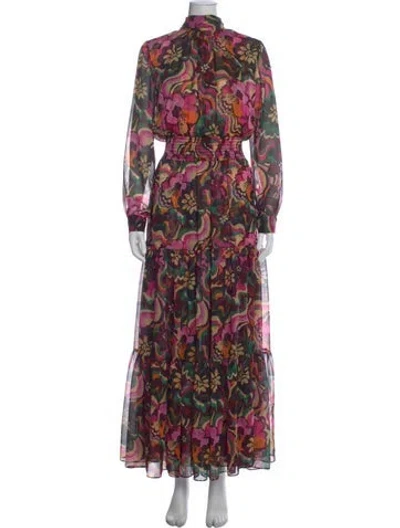 Pre-owned Misa Floral Print Long Dress In Purple