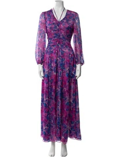 Pre-owned Misa Floral Print Long Dress In Purple