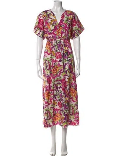 Pre-owned Misa Floral Print Long Dress In Purple