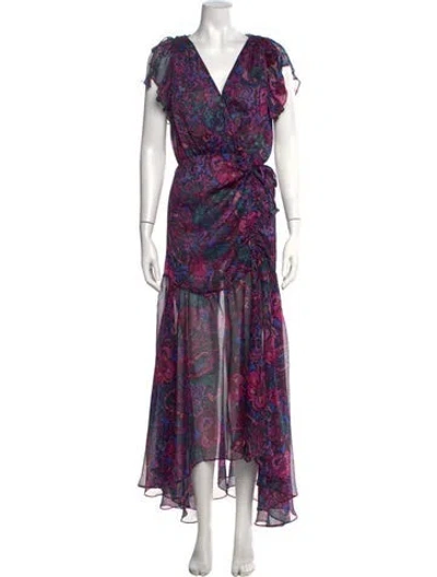 Pre-owned Misa Floral Print Long Dress In Purple